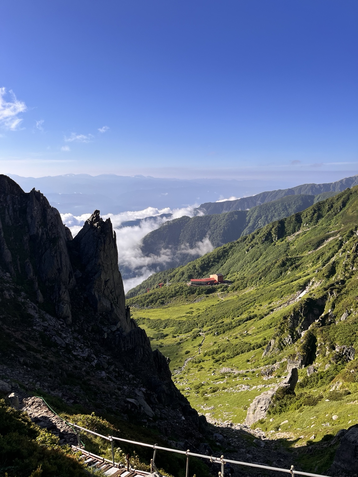 八丁坂の途中から見下ろした千畳敷カールと登山道