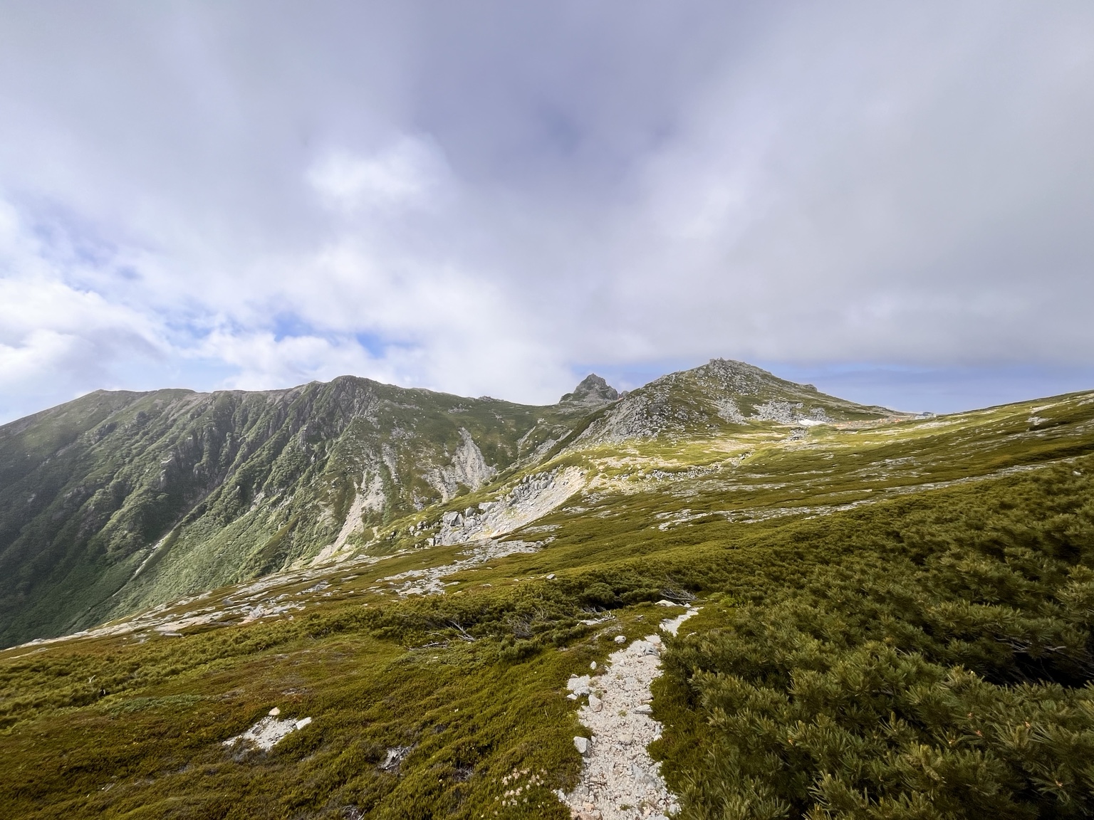 中央アルプスの山々を見渡せる木曽駒ヶ岳の稜線