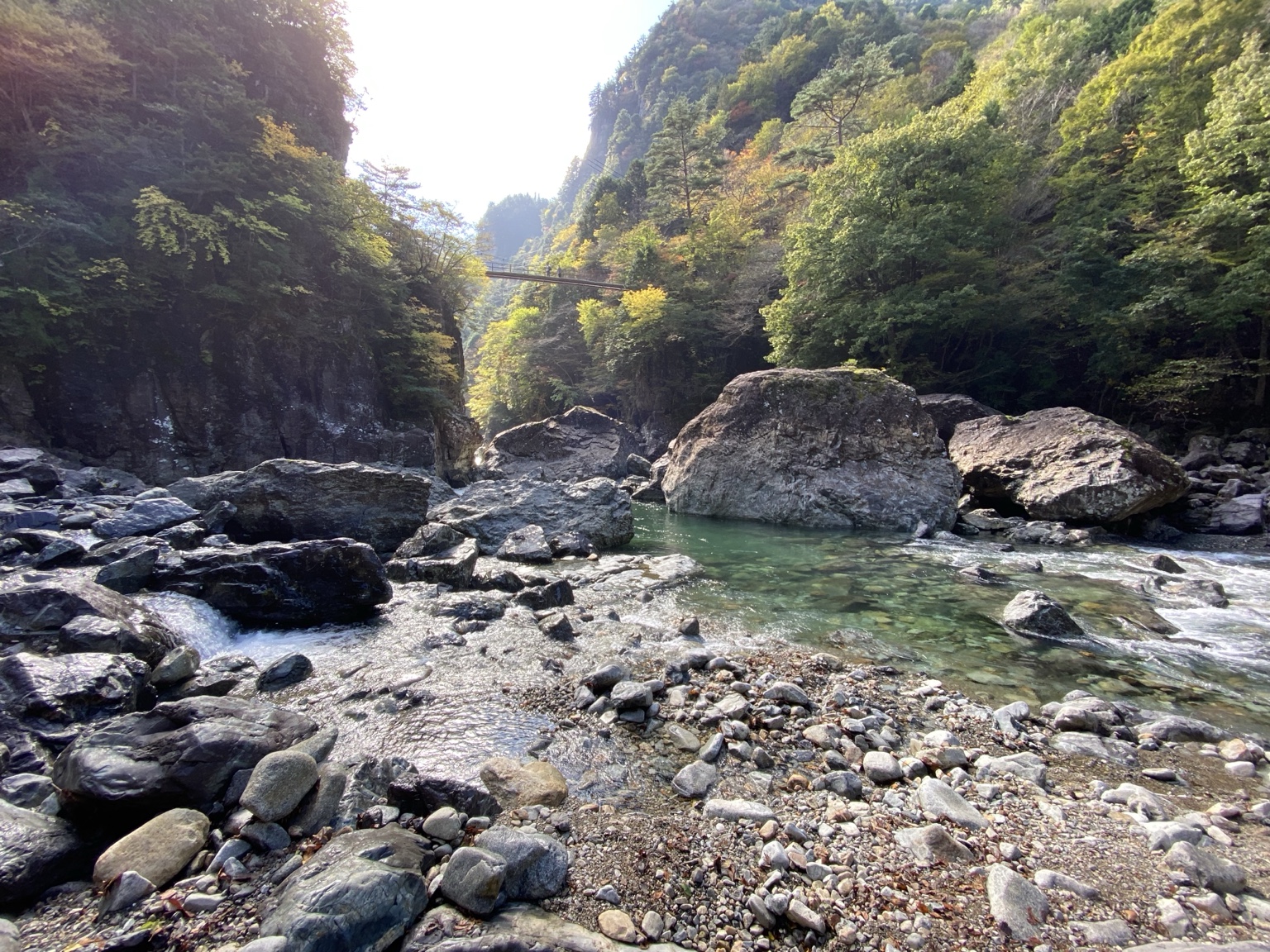 帰り道に立ち寄ったみたらい渓谷の巨岩と澄んだ川