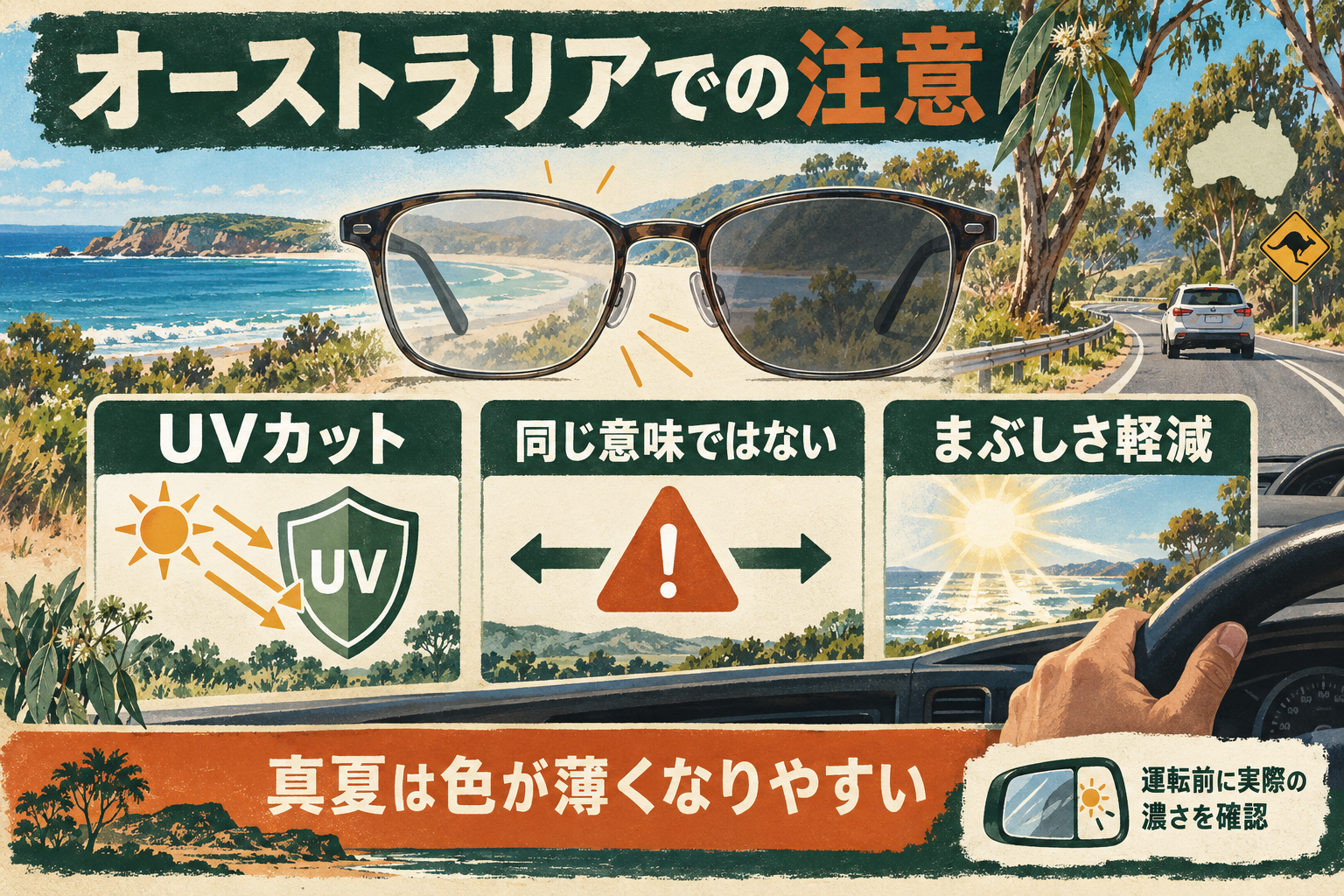 オーストラリアで調光レンズを使う際のUVカットとまぶしさの違い